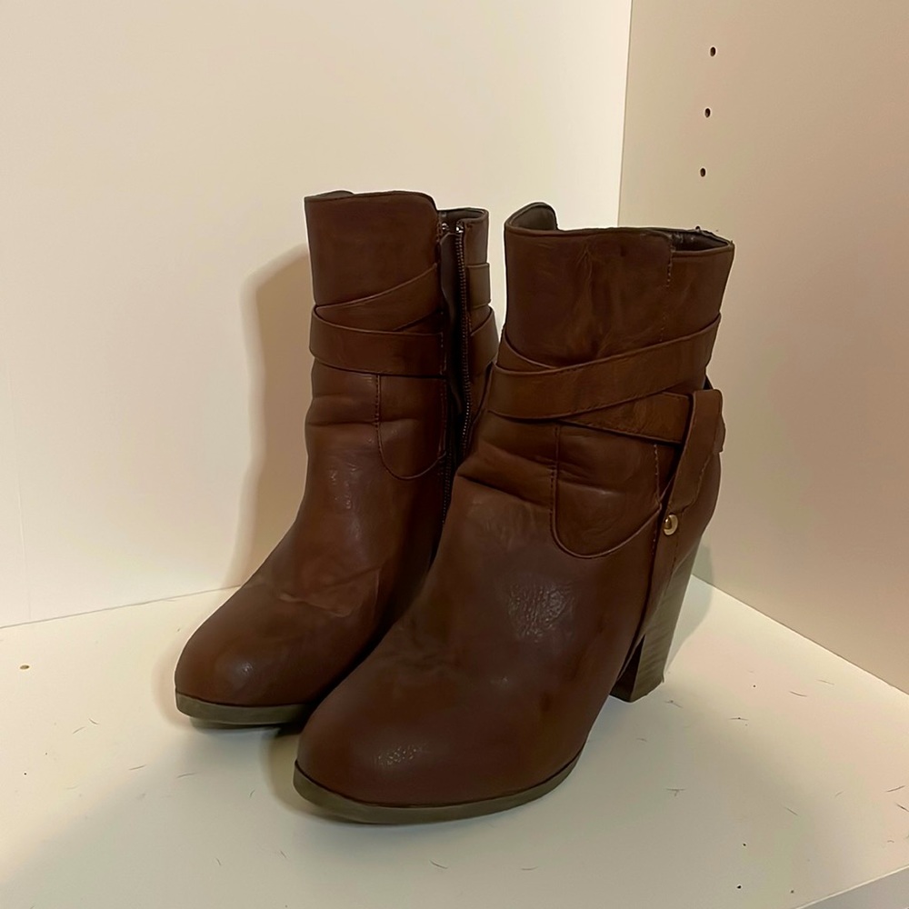 Brown Zipper Ankle Booties